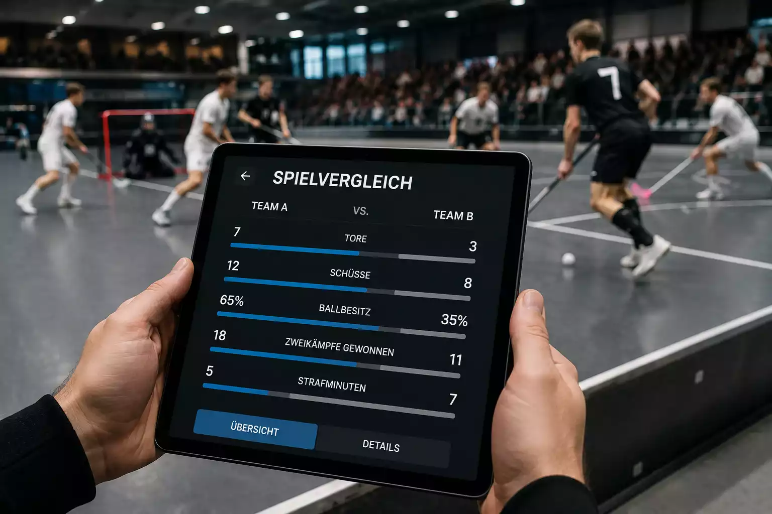 Übersicht mehrerer Wettmärkte eines einzelnen Unihockey-Spiels auf einem Tablet