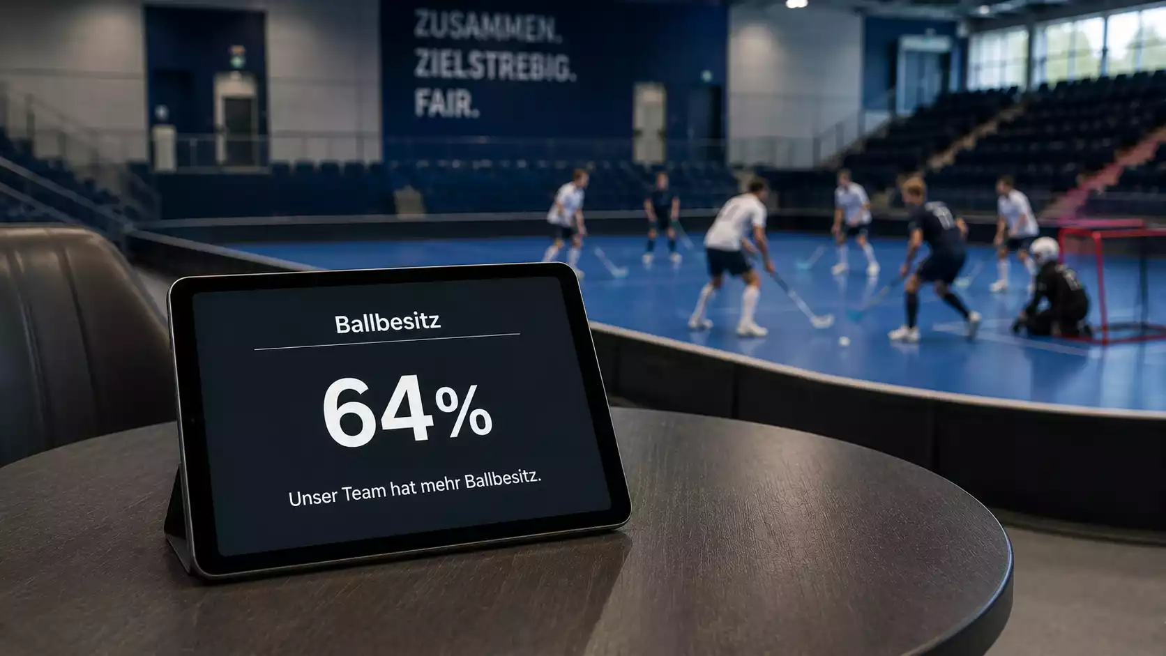 Tablet zeigt eine Dezimalquote zu einem Unihockey-Spiel in klarer Darstellung