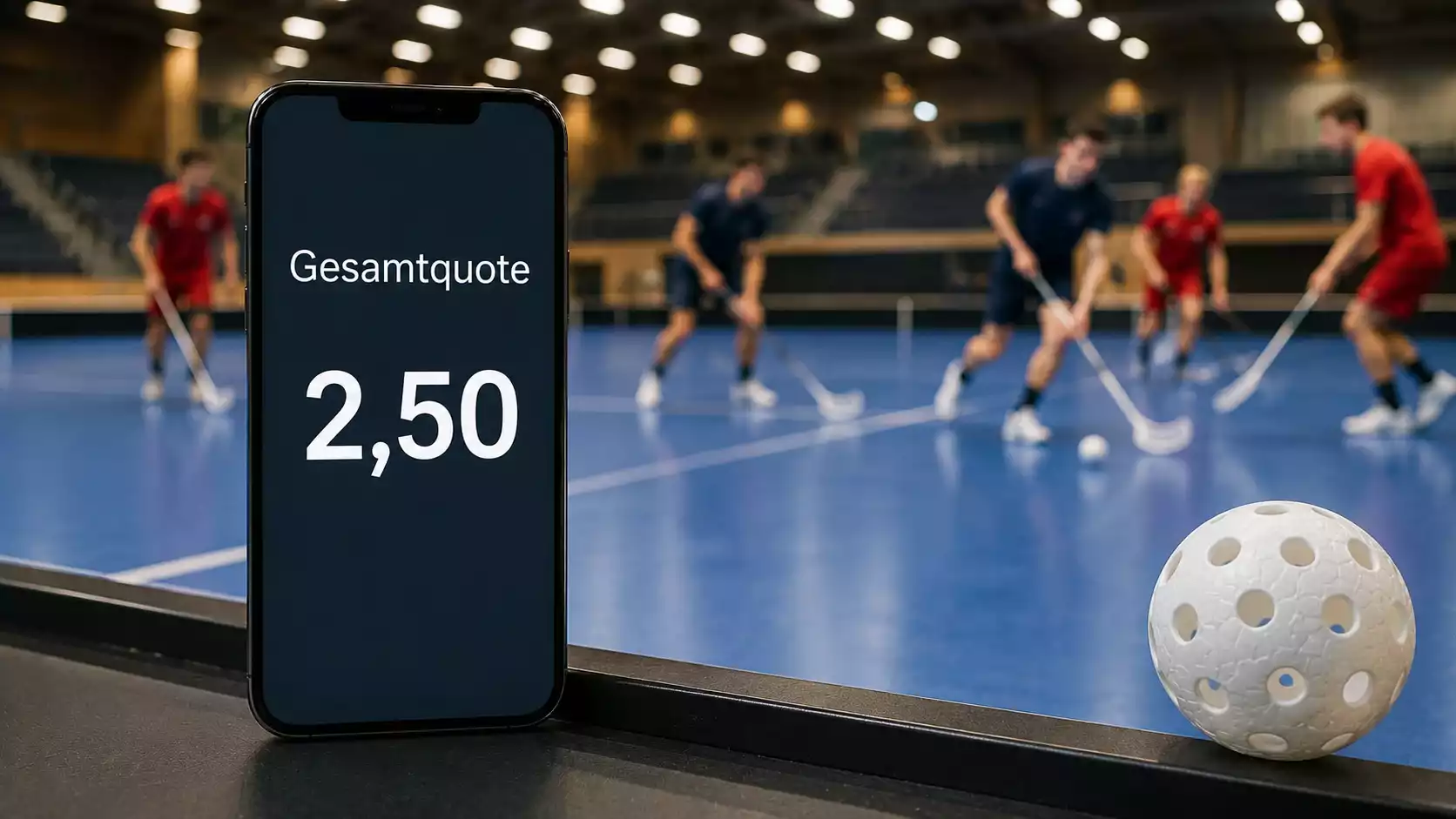 Dezimalquote auf einem Wettbildschirm als Symbol für Quotenformate im Floorball