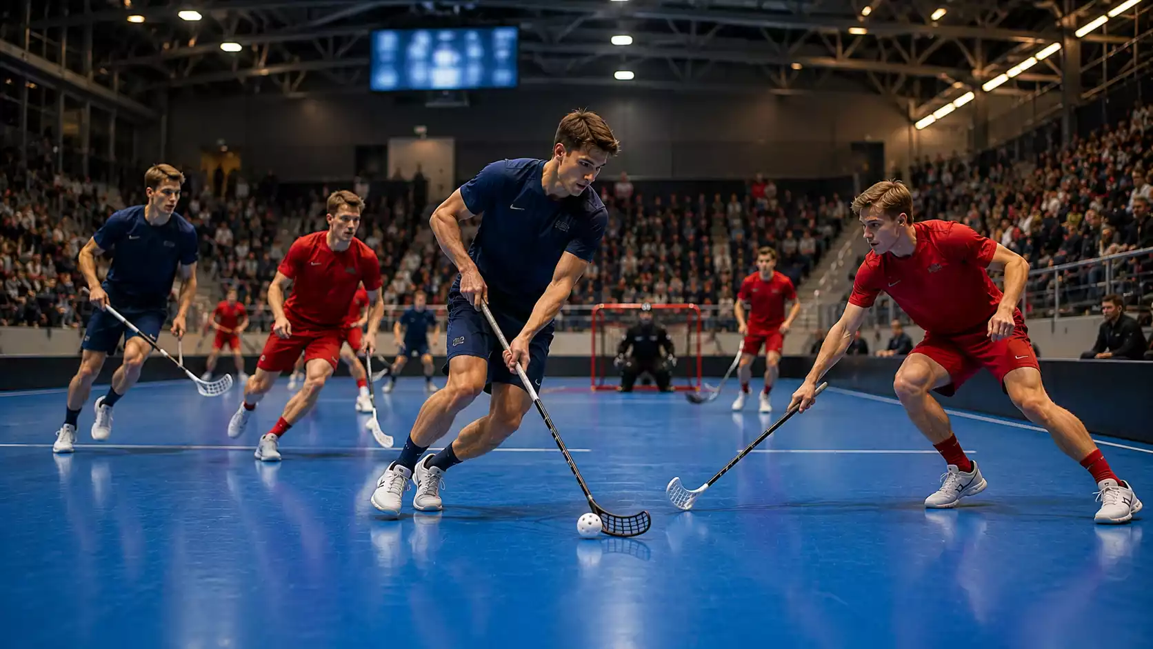 Spieluhr und Drittelanzeige in einer Unihockey-Halle als Symbol für Perioden-Wetten