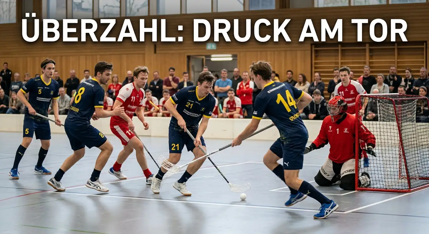 Unihockey-Team im Powerplay drängt in Überzahl auf das gegnerische Tor