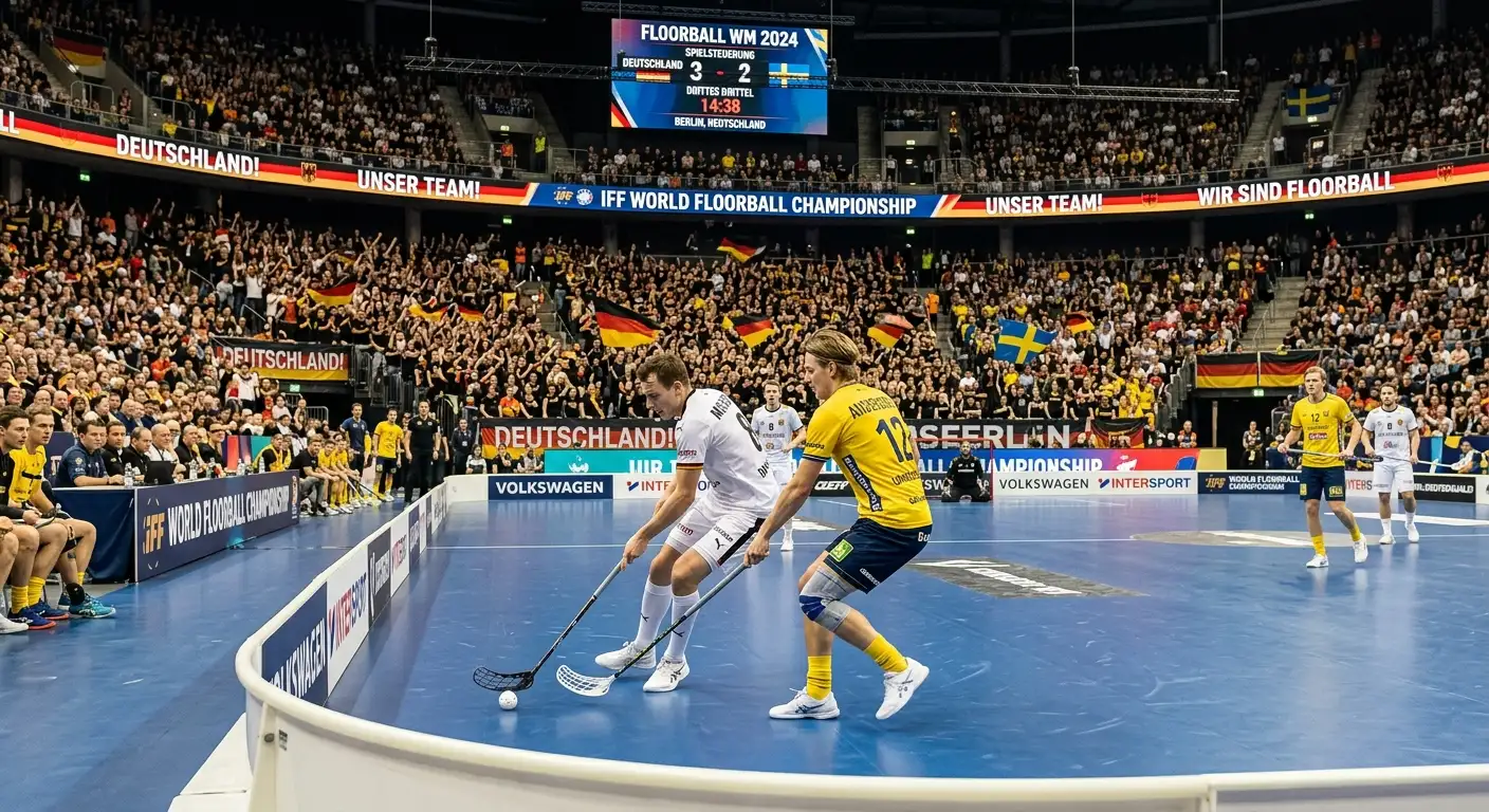Voll besetzte Arena bei einem Spiel der Floorball-Weltmeisterschaft