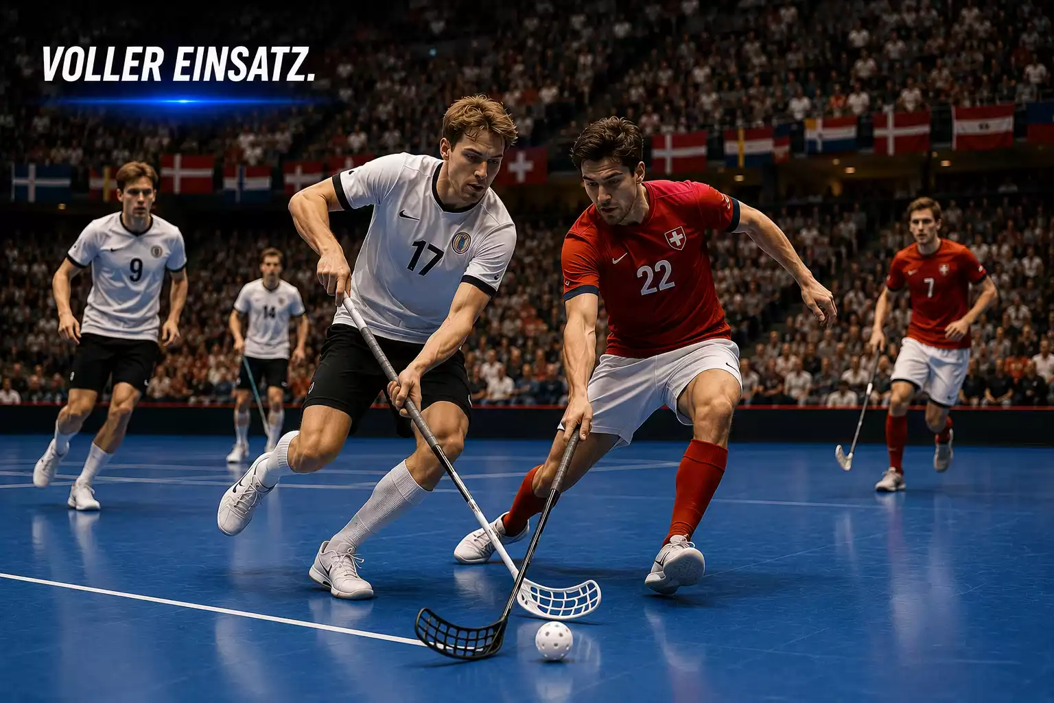 Internationaler Zweikampf zweier Nationalteams bei der Floorball-WM