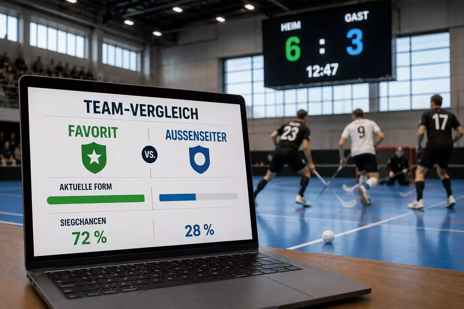 Darstellung einer Tor-Vorgabe zwischen Favorit und Aussenseiter im Unihockey