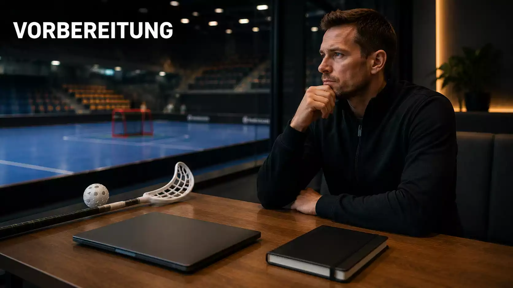Ruhig planende Person mit Notizblock und Laptop bei der Einteilung des Wettbudgets