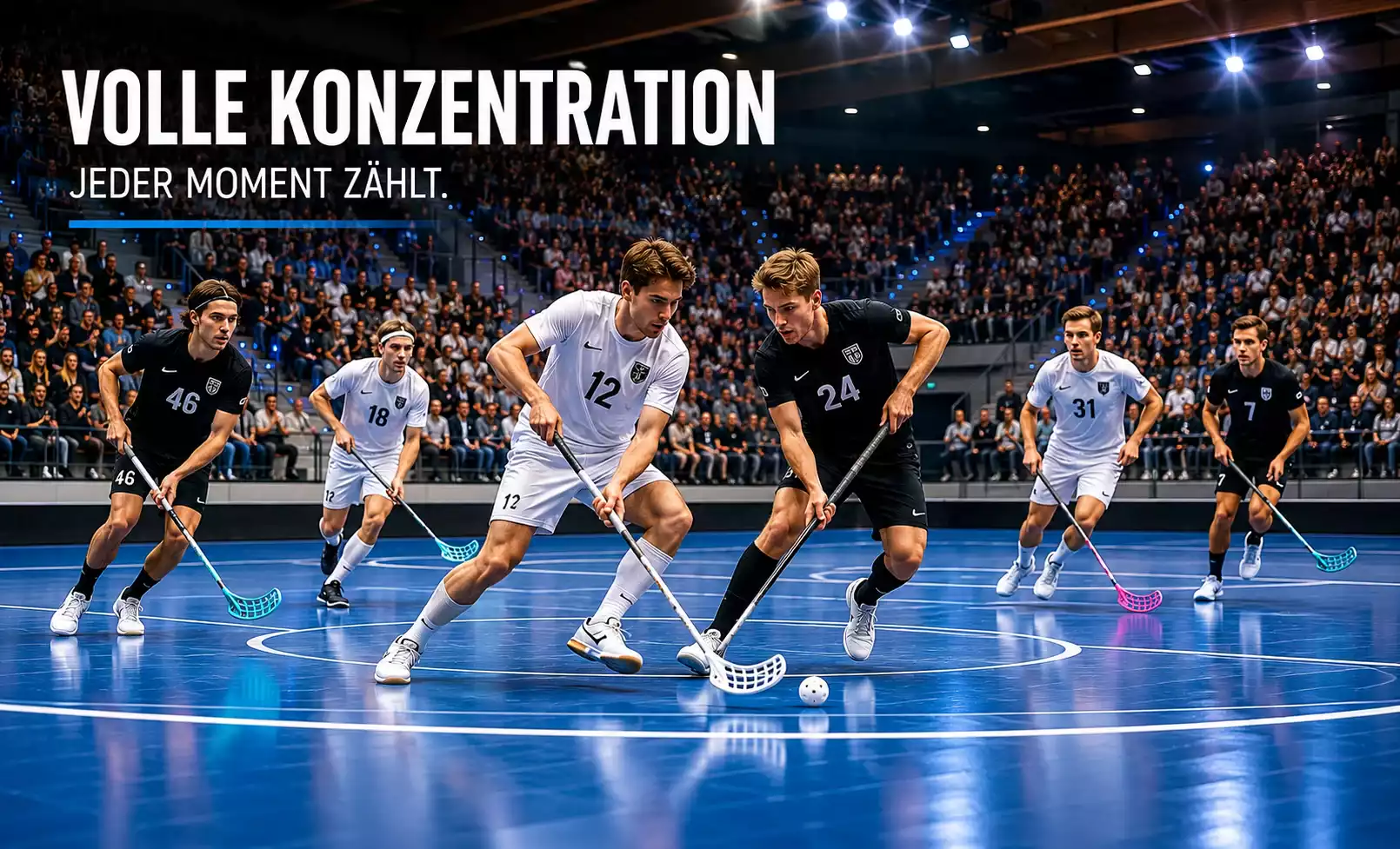 Volle Tribüne und Spielfeld eines Spitzenspiels der höchsten Schweizer Unihockey-Liga