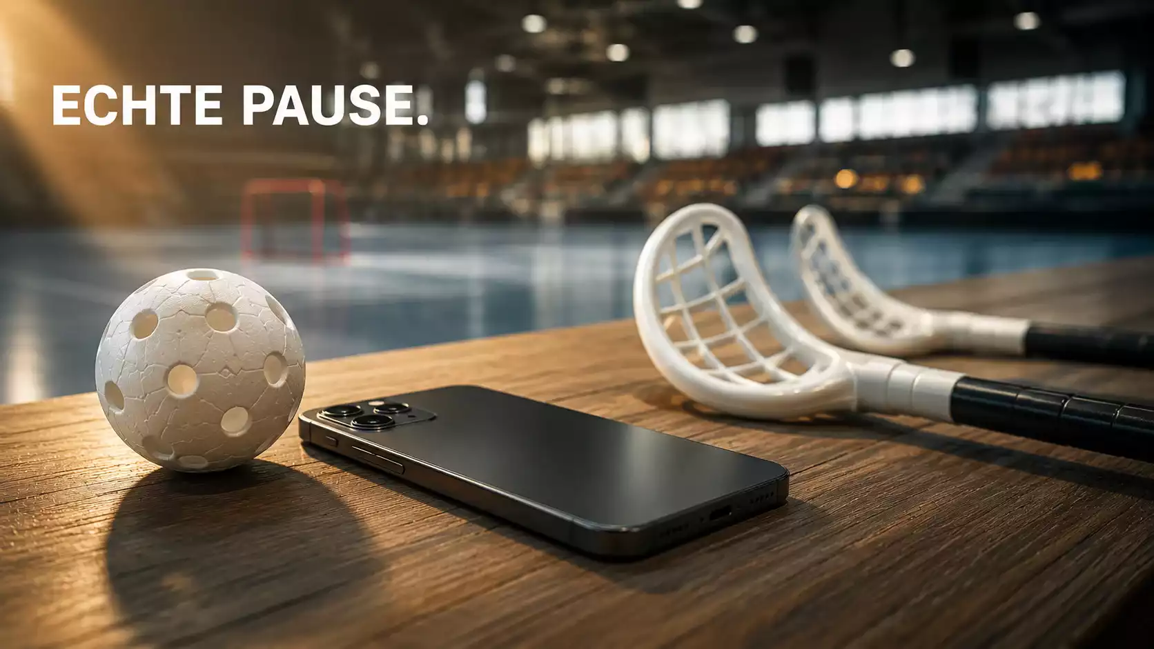 Hand legt ein Smartphone beiseite als Symbol für eine bewusste Spielpause
