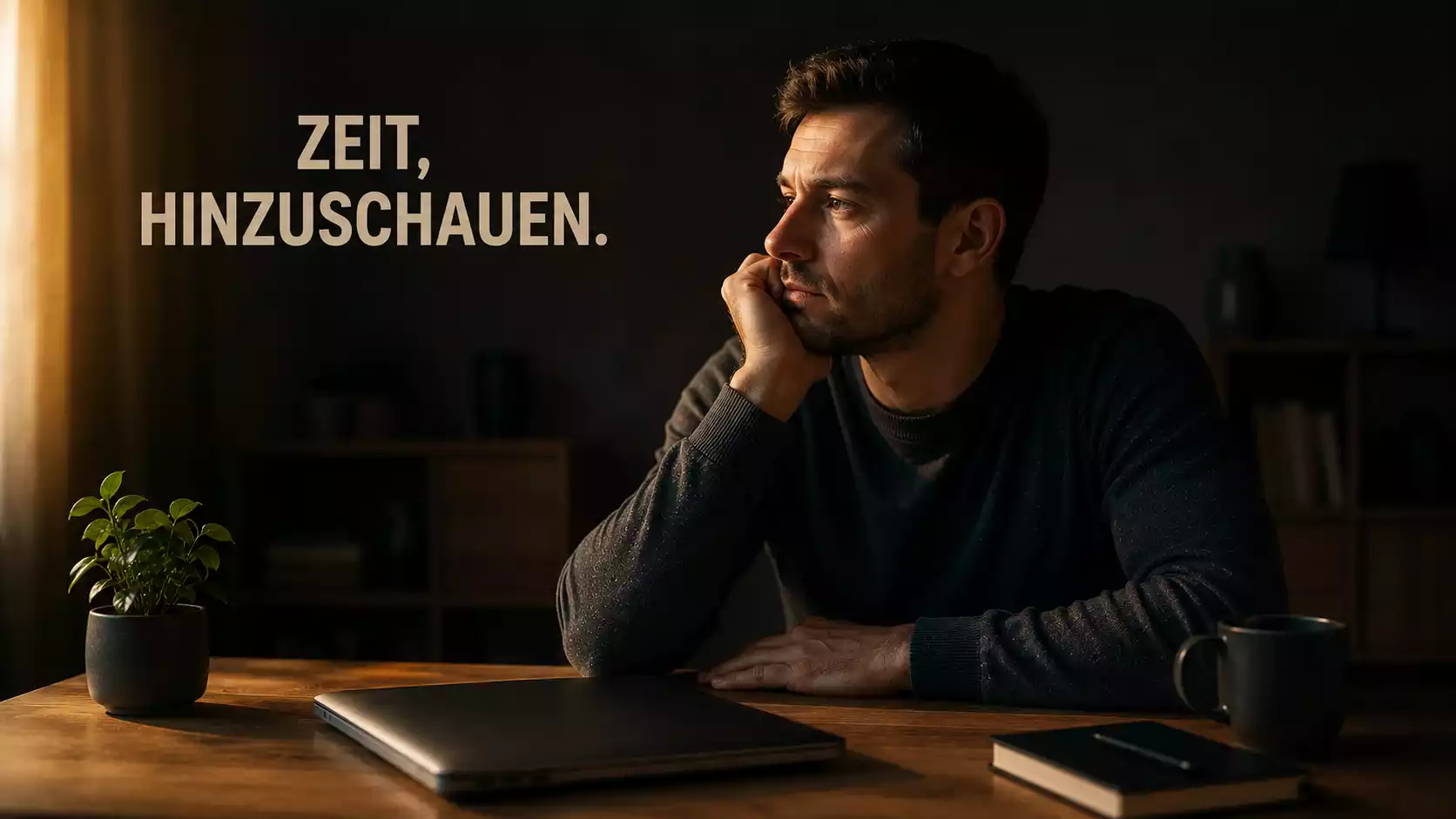 Allein sitzende Person wirkt angespannt vor einem leuchtenden Bildschirm