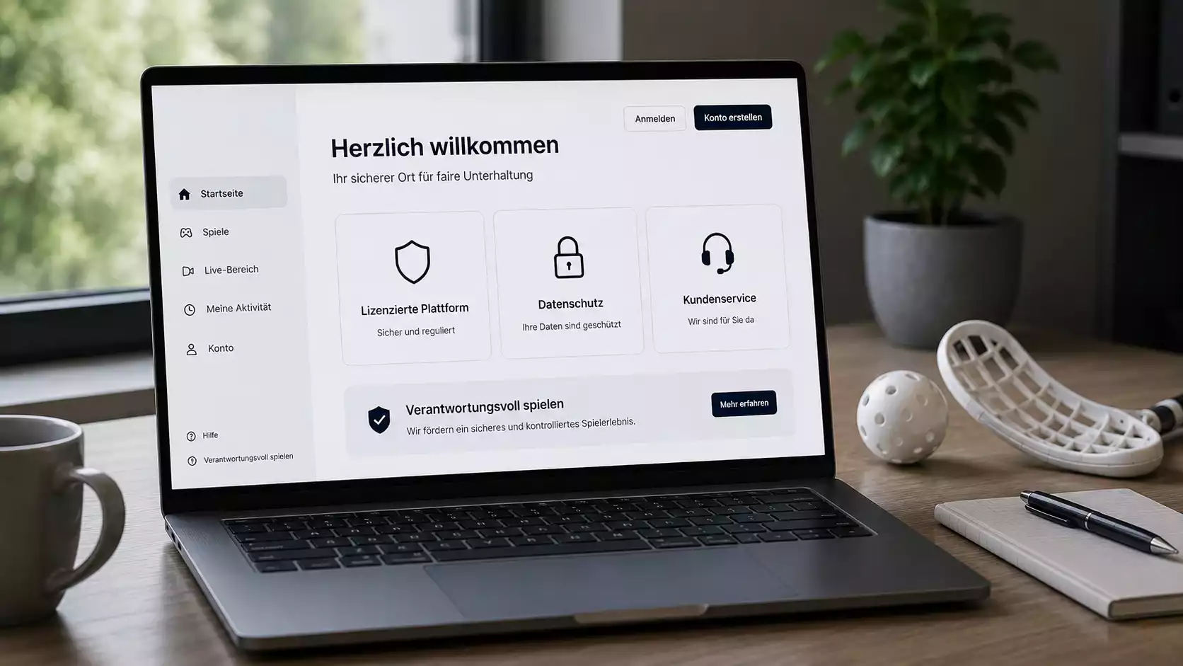 Startseite einer legalen Schweizer Wettplattform auf einem Laptopbildschirm