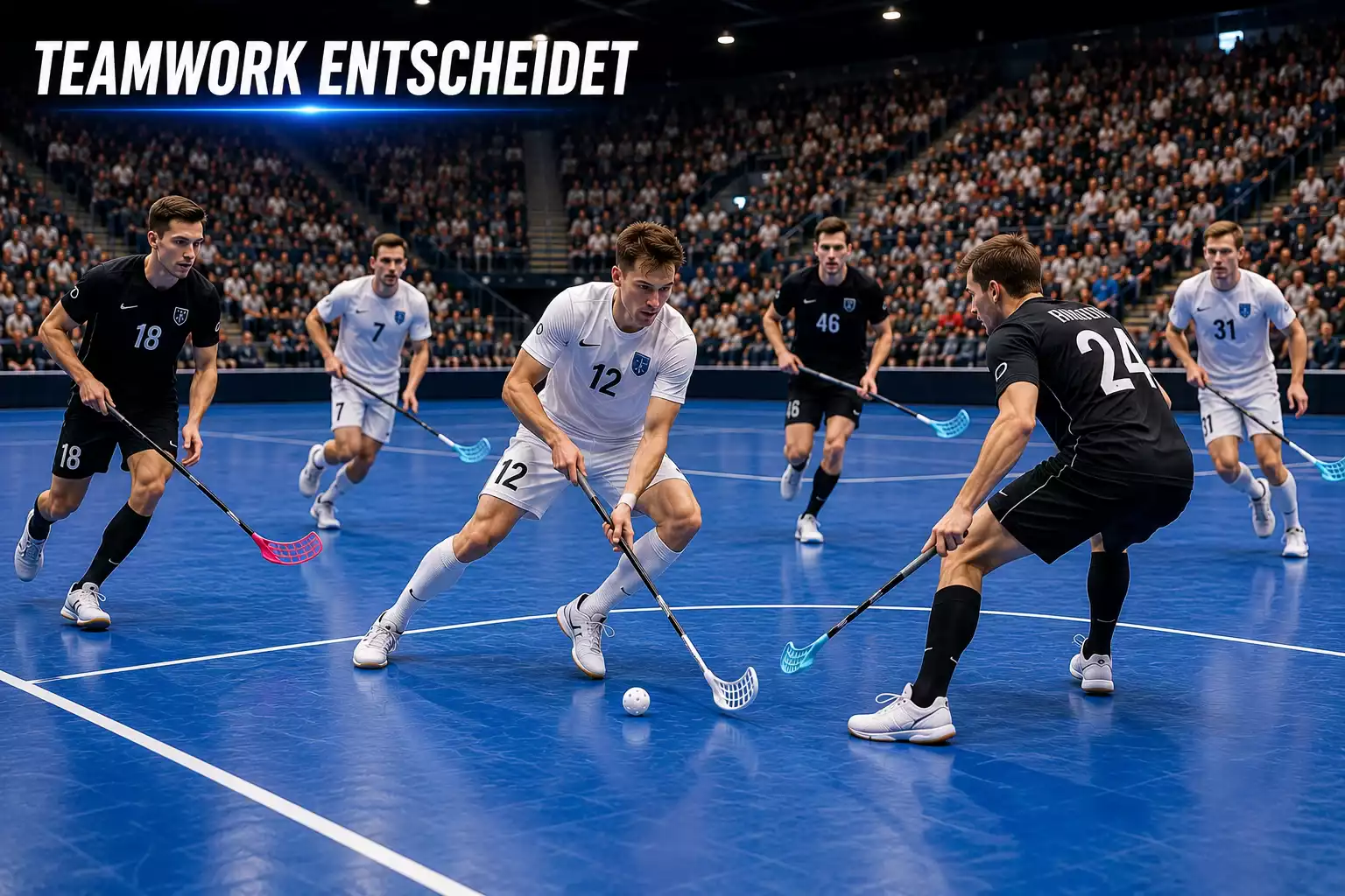 Technisch starke Spielszene zweier Topteams der höchsten Unihockey-Liga