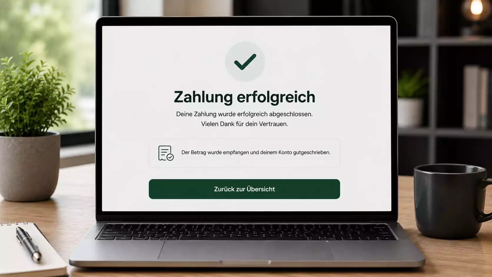 Bestätigungsbildschirm einer erfolgreich abgeschlossenen Online-Zahlung
