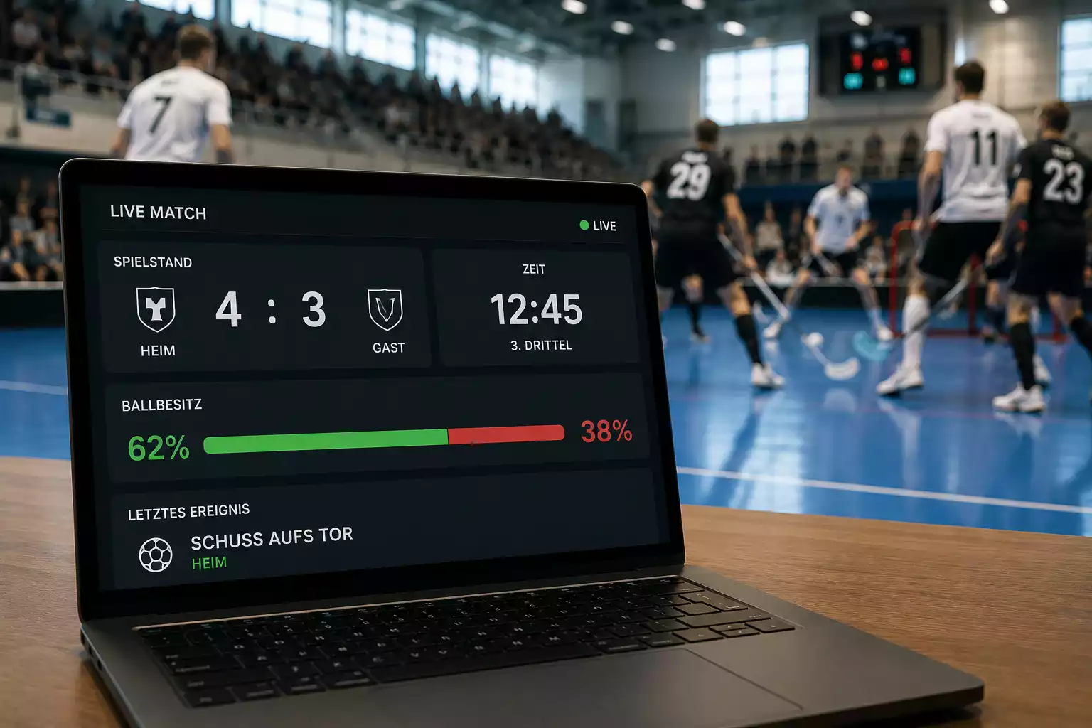 Sich verändernde Over-Under-Linie während eines laufenden Unihockey-Spiels auf dem Bildschirm