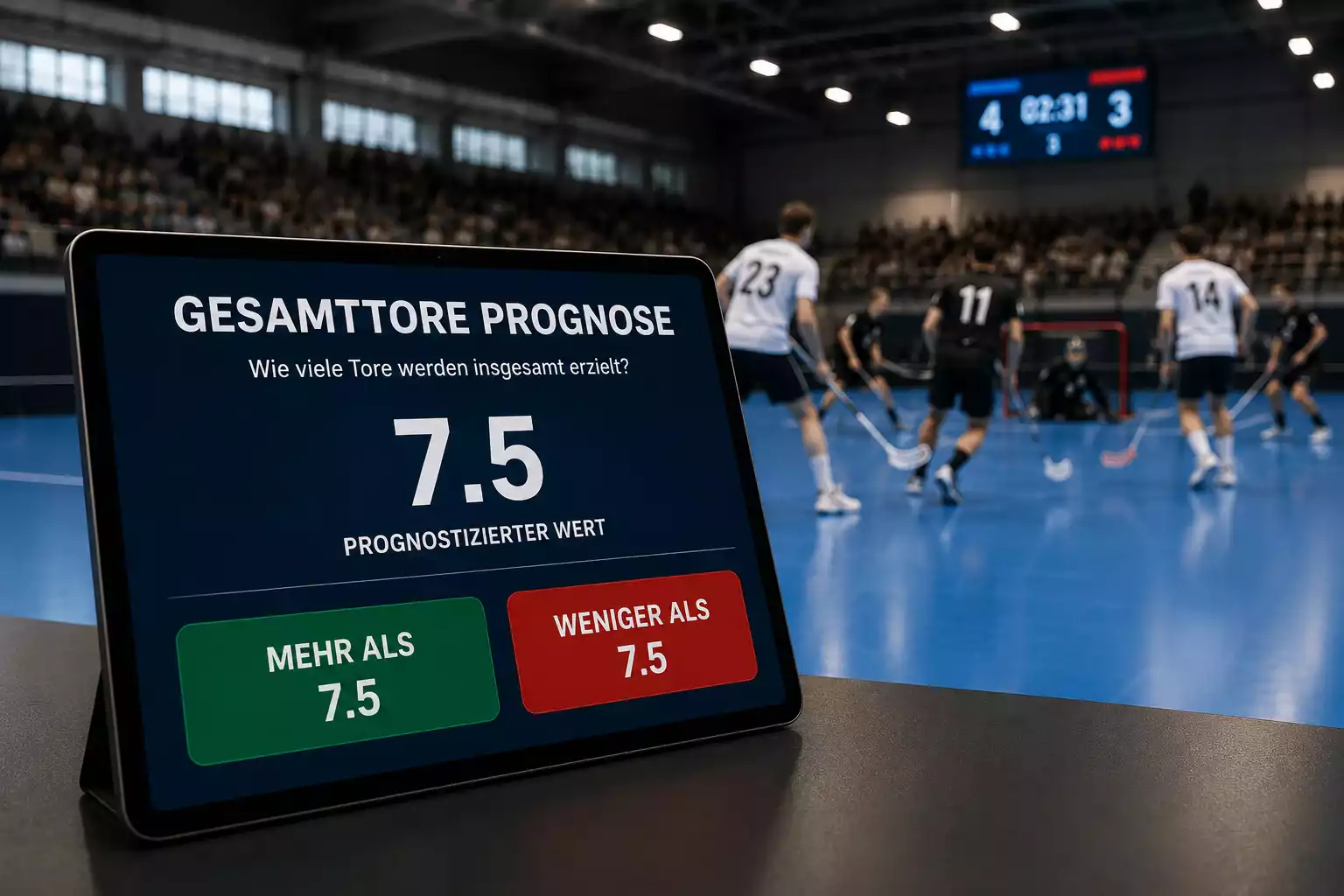 Wettschein mit einer Over-Under-Linie für die Gesamttore eines Unihockey-Spiels