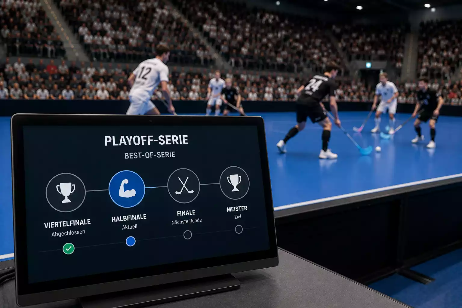 Schlichte Darstellung einer Best-of-Serie im Unihockey-Playoff