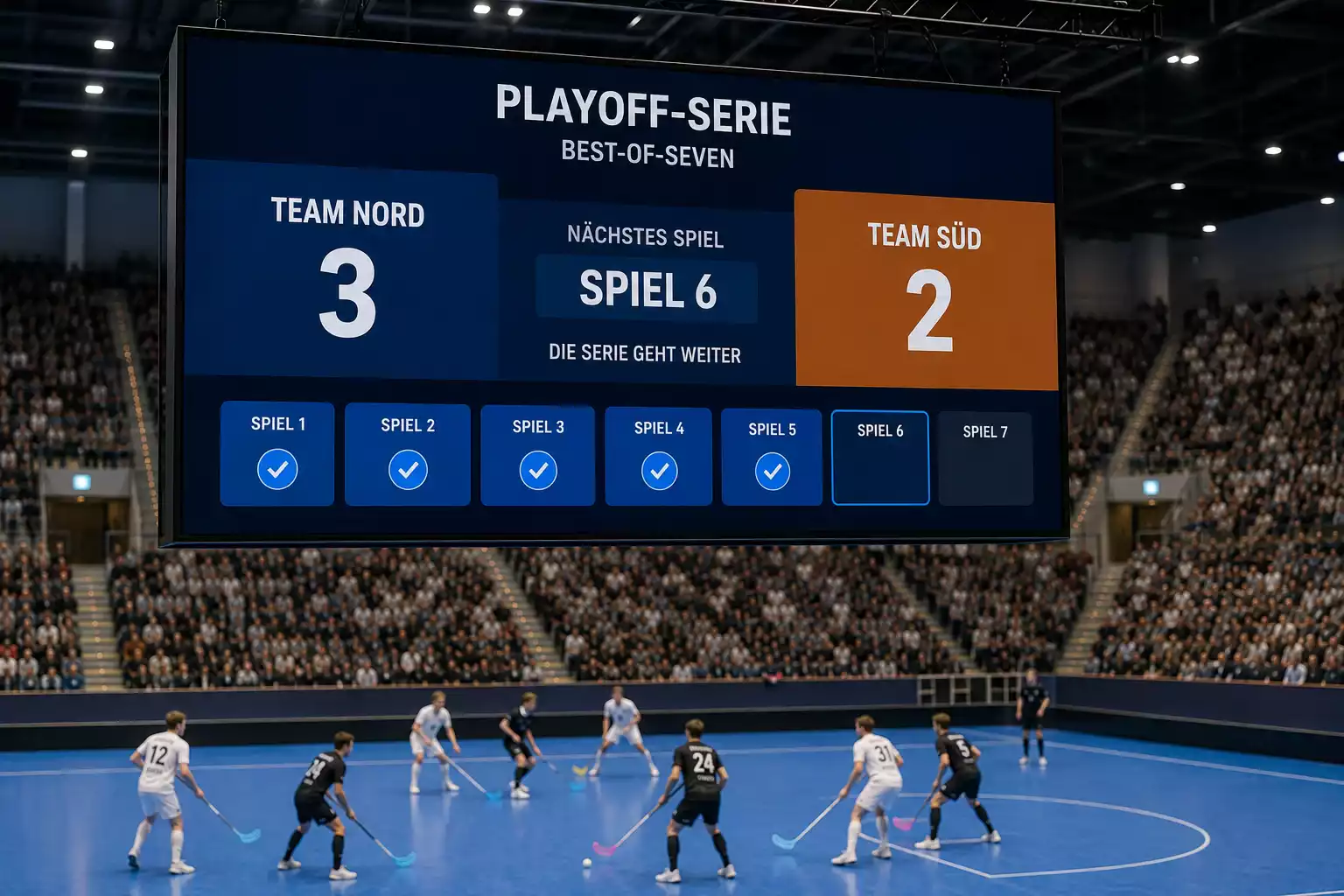 Anzeigetafel zeigt den Serienstand einer entscheidenden Playoff-Serie