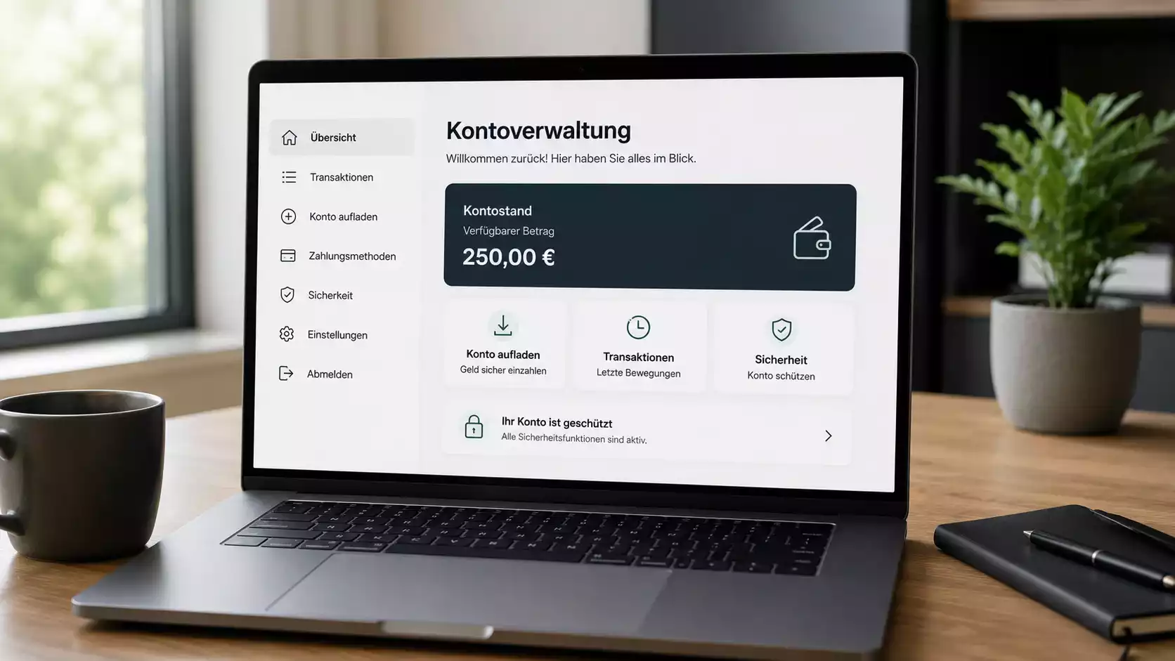 E-Banking-Oberfläche zur Verwaltung eines Schweizer Online-Kontos am Bildschirm