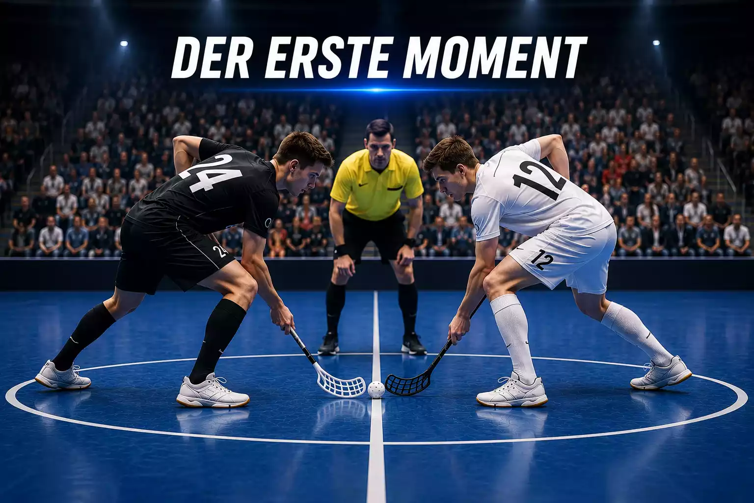 Anspiel in der Mitte des Spielfelds zu Beginn einer Prime-League-Partie