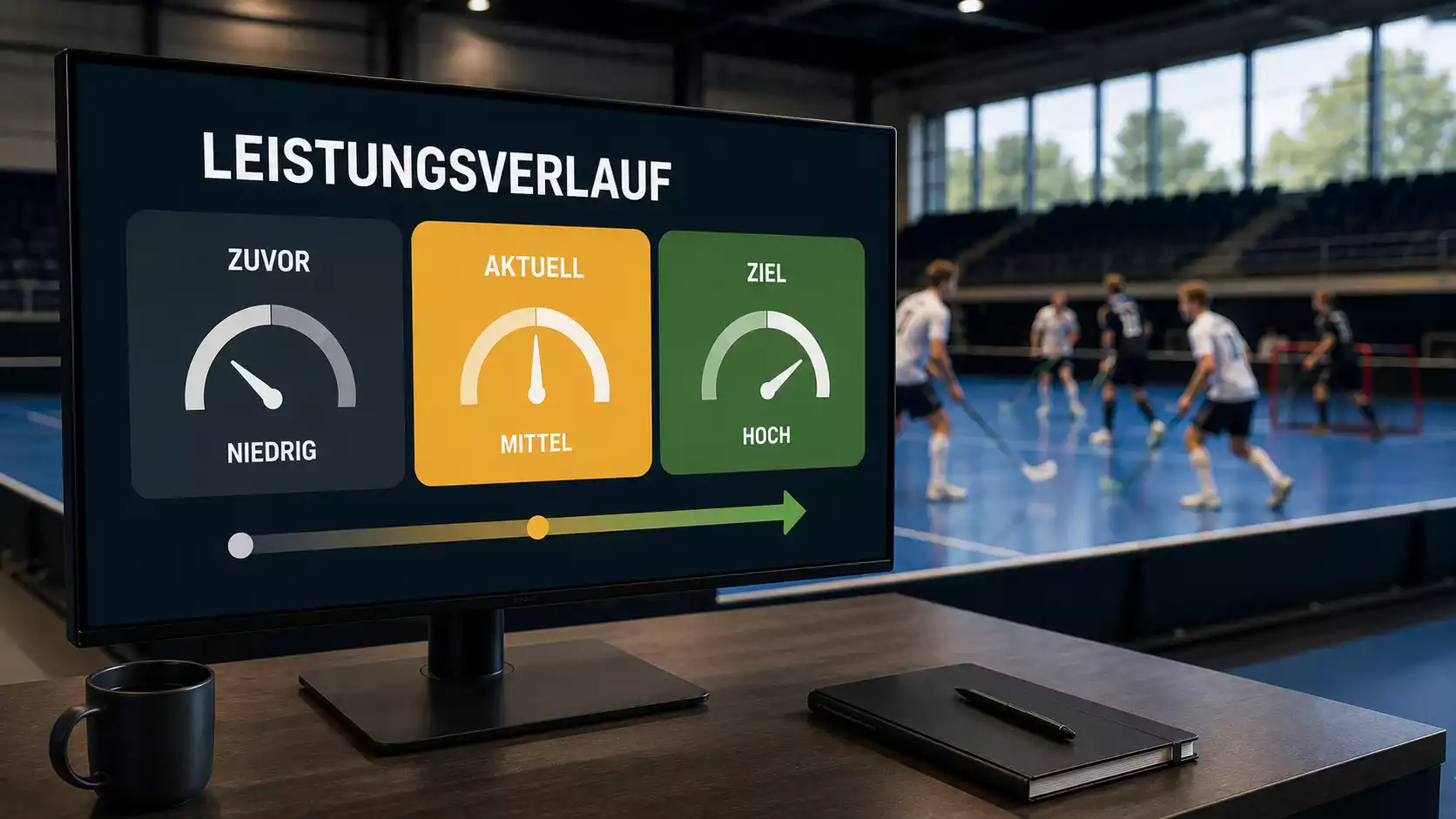 Sich verändernde Quote eines Unihockey-Spiels auf einem Bildschirm
