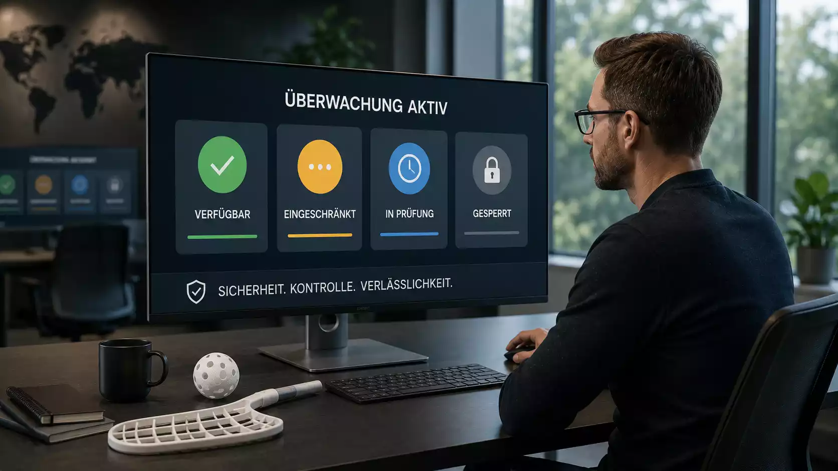 Person prüft am Bildschirm eine Liste gesperrter Glücksspieldomains