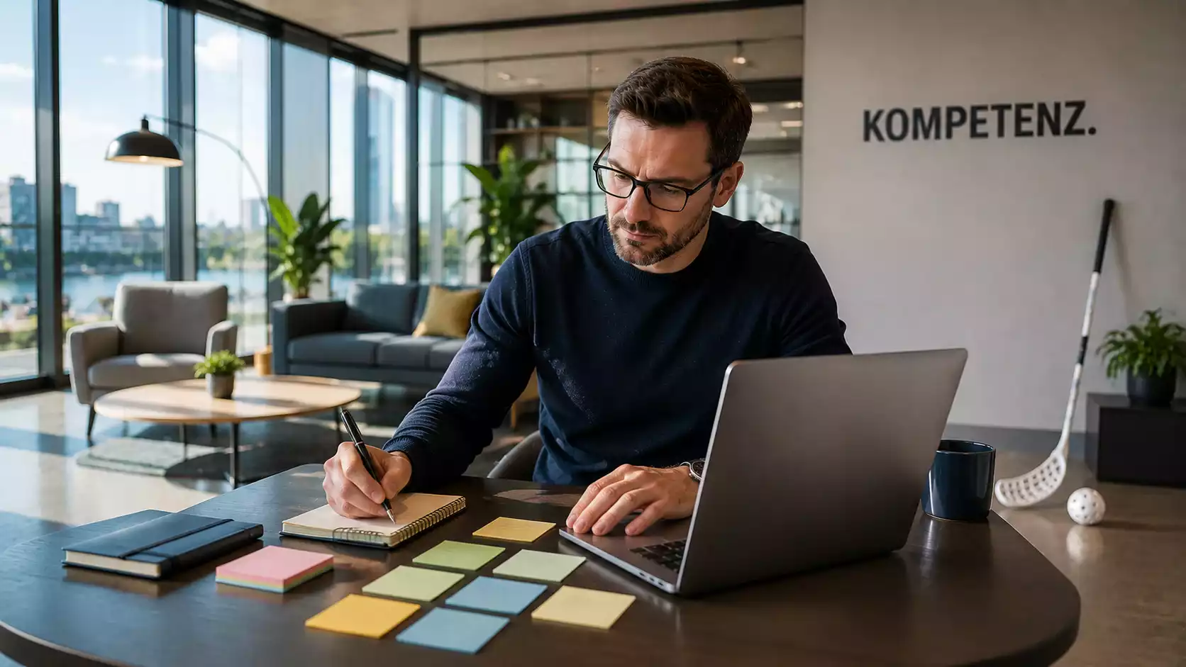 Ausfüllen der Steuererklärung am Laptop mit Notizen daneben