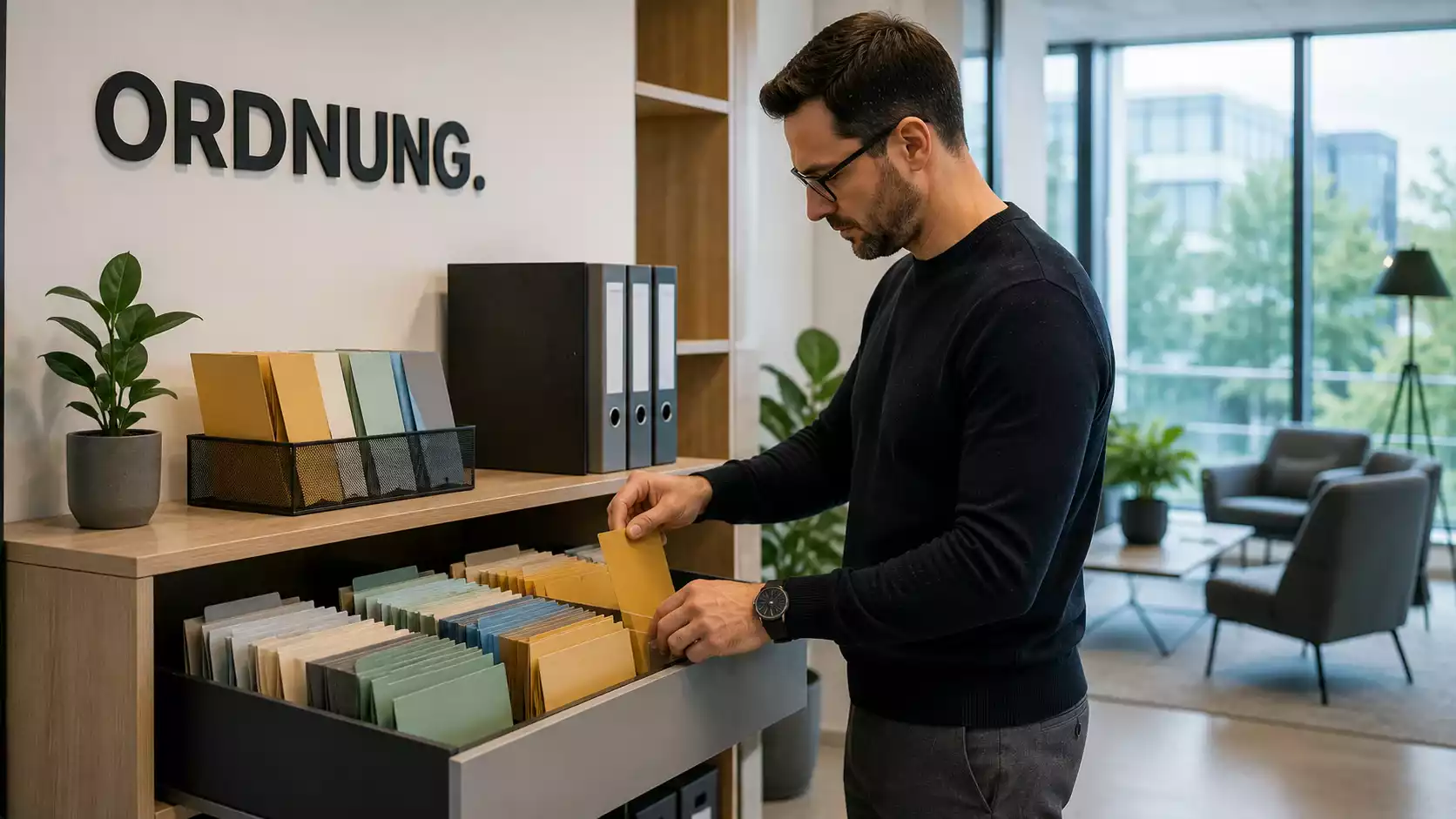 Geordnete Steuerunterlagen und Belege auf einem Schreibtisch