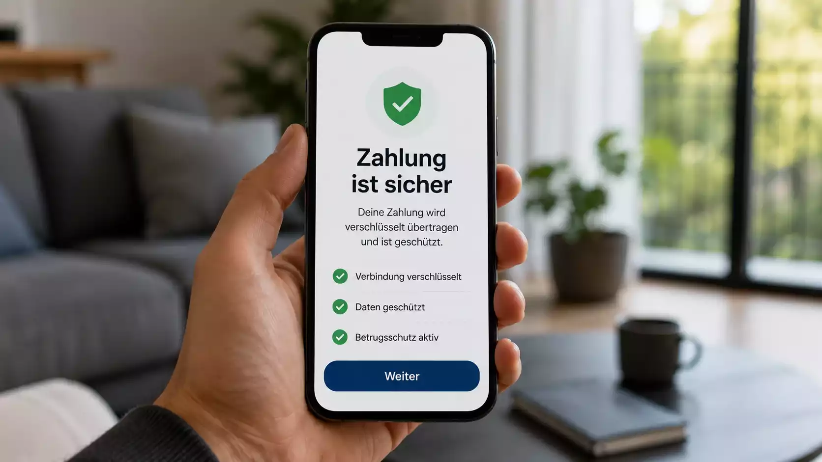 Sicherheitsbestätigung einer mobilen Zahlung auf dem Smartphone-Display