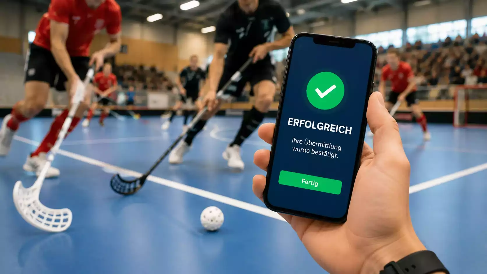 Erfolgreicher Wettschein zu einem Unihockey-Spiel auf dem Smartphone