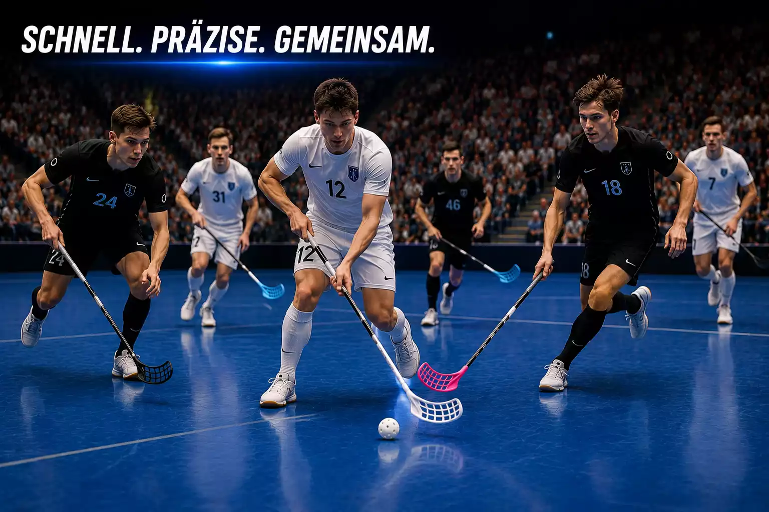 Tempostarkes Ligaspiel im Unihockey mit schnellem Spielaufbau