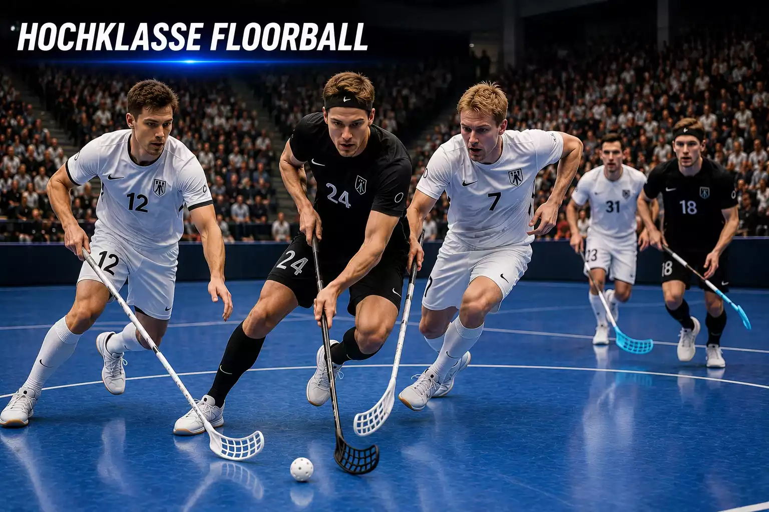 Spielszene aus der nach einem Sponsor benannten höchsten Unihockey-Liga