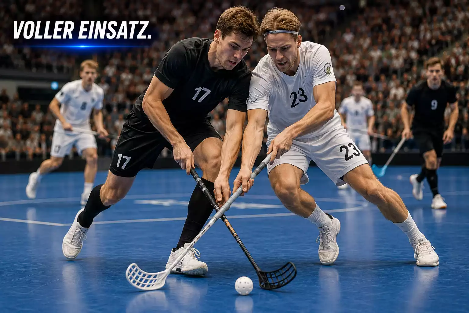 Intensiver Zweikampf im Unihockey-Playoff mit voller Körperspannung