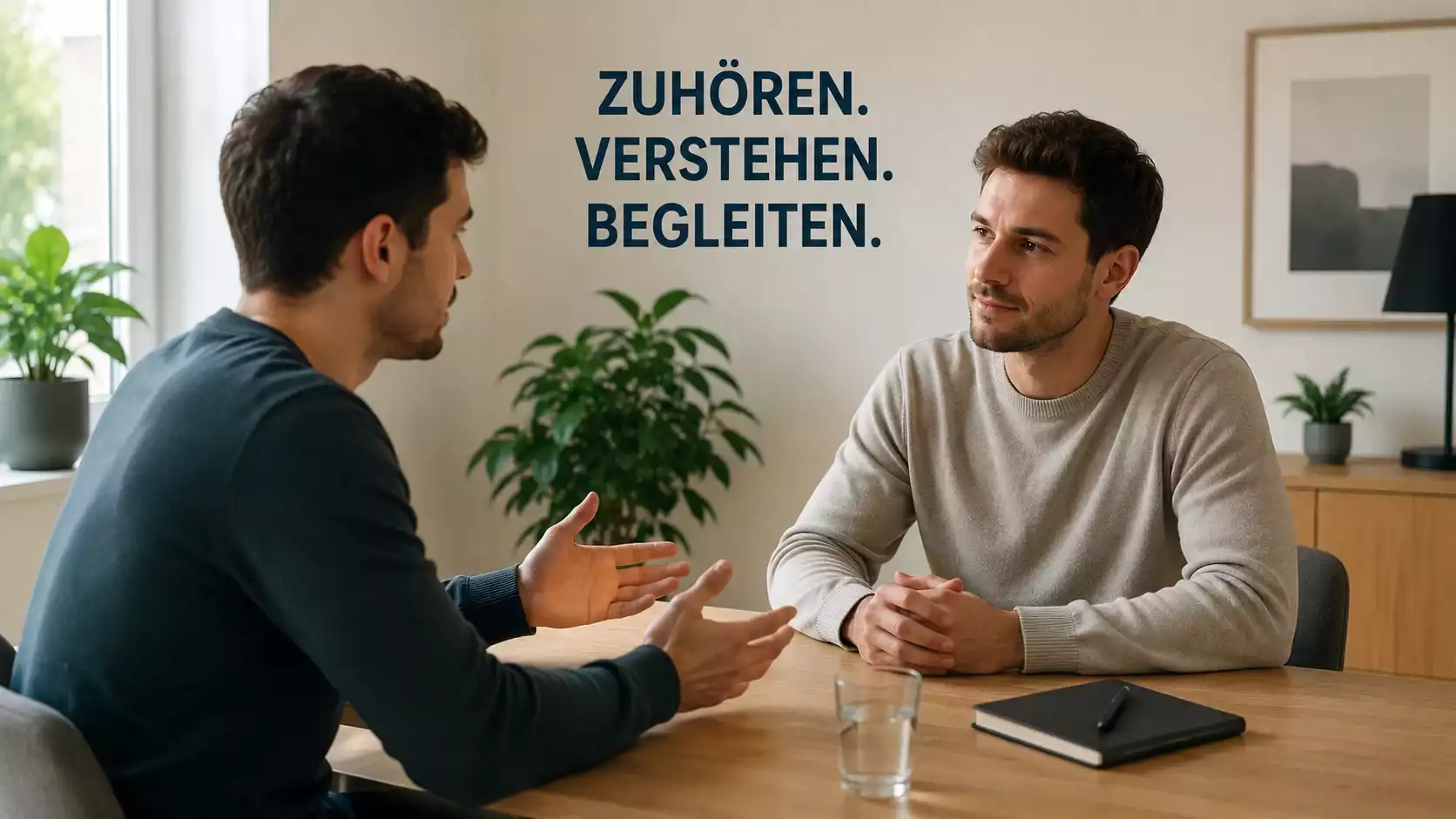 Zwei Menschen führen ein offenes und unterstützendes Gespräch