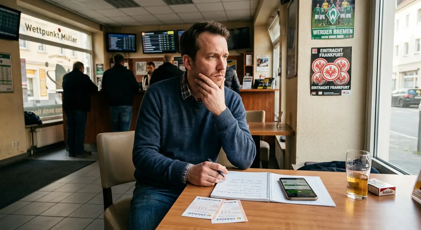 Nachdenklicher Wettender hinterfragt eine vermeintlich klare Value Bet