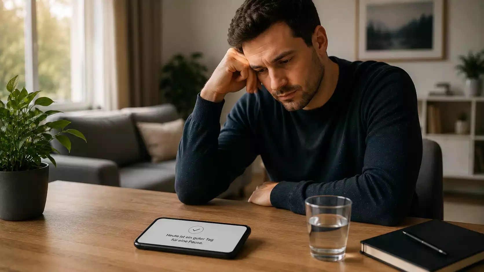 Nachdenkliche Person blickt sorgenvoll auf ihr Smartphone