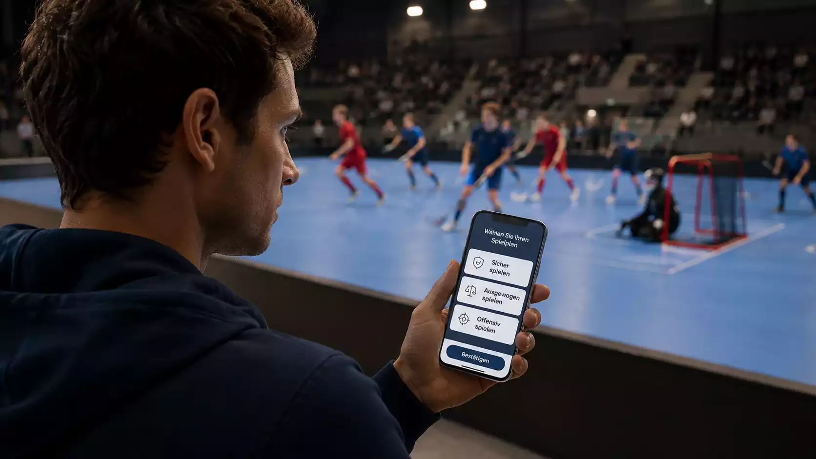 Wettender vergleicht verschiedene Marktoptionen für ein Unihockey-Spiel am Smartphone