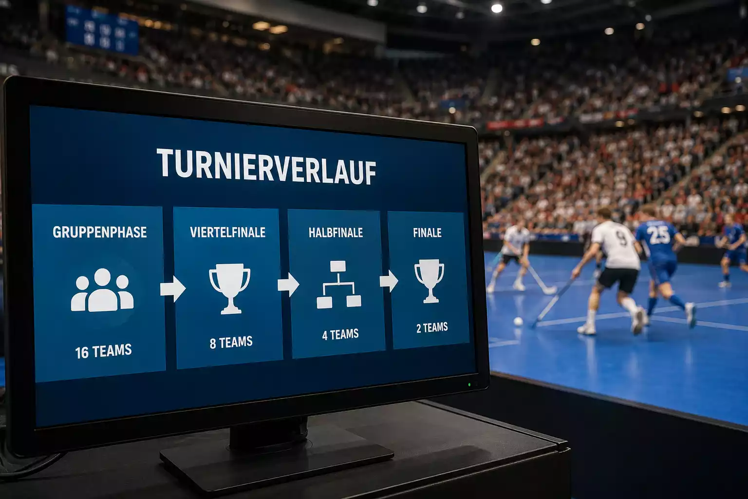 Schlichte Übersicht des Turniermodus mit Gruppenphase und K.-o.-Runde
